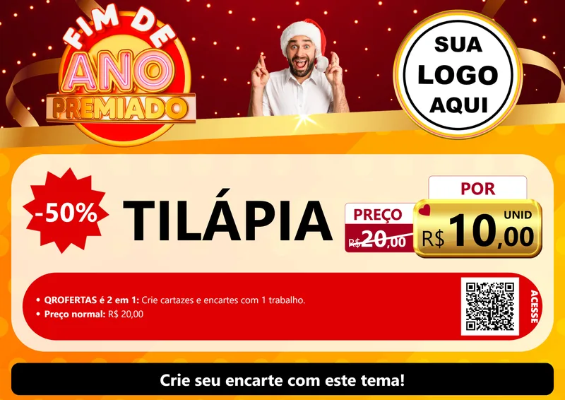 Modelo de Cartaz para Cartaz A4 Horizontal com o tema Fim de Ano Premiado para Peixaria