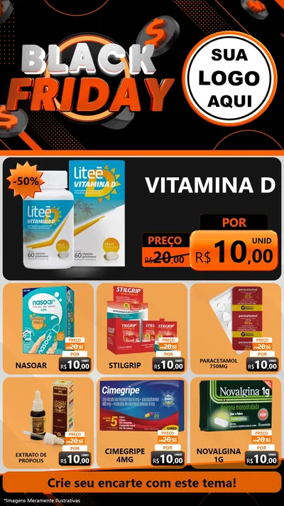 Modelo de Rede Social para Stories com o tema Black Friday para Farmácia