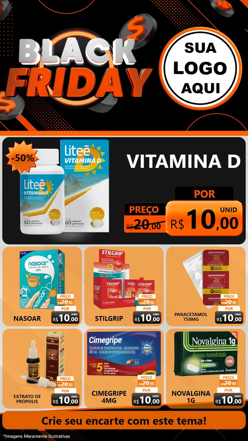 Modelo de Rede Social para Stories com o tema Black Friday para Farmácia