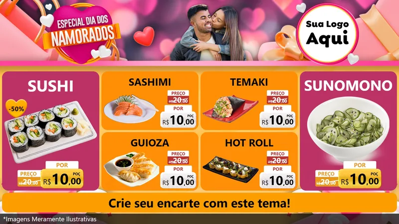 Modelo de TV para TV Horizontal com o tema Especial Dia dos Namorados para Comida japonesa