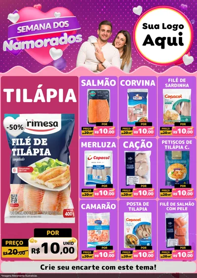 Modelo de Encarte para Encarte A4 Vertical com o tema Semana dos Namorados para Peixaria
