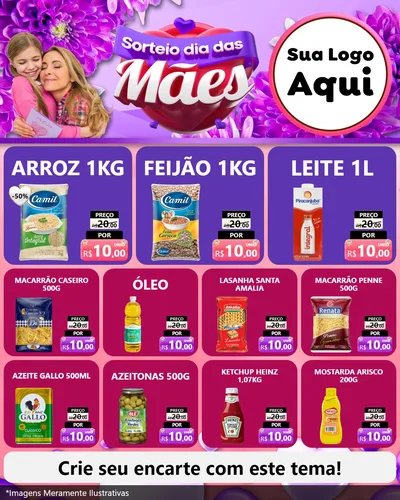 Modelo de Rede Social para Feed Instagram com o tema Sorteio Dia das Mães para Supermercado