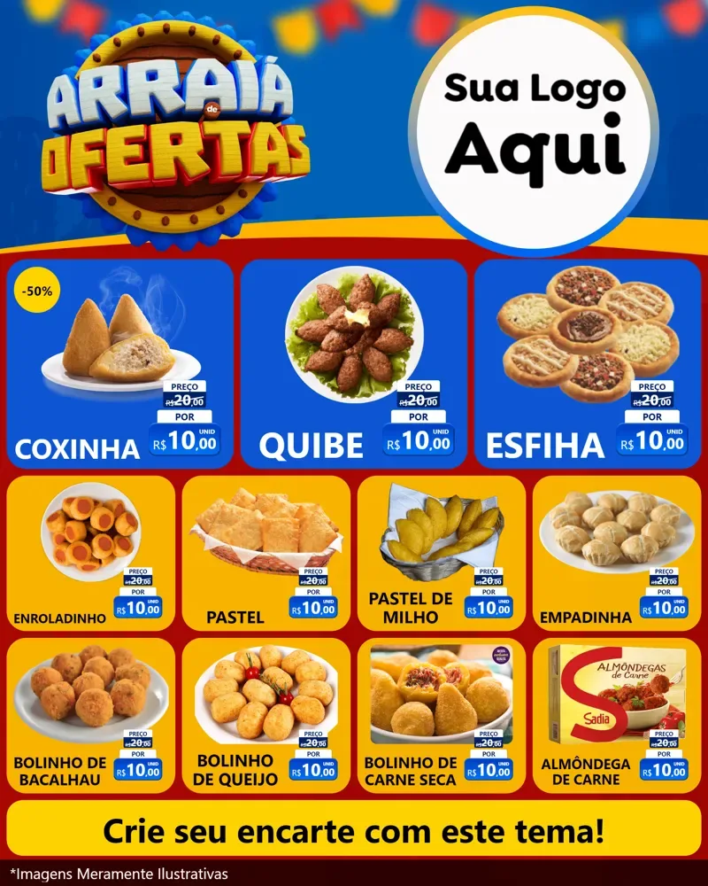 Modelo de Rede Social para Feed Instagram com o tema Arraiá de Ofertas - Junina para Salgadaria