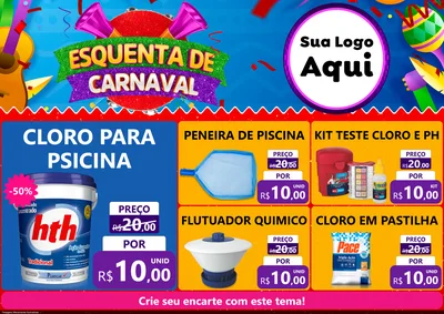 Modelo de Encarte para Encarte A4 Horizontal com o tema Esquenta de Carnaval para Produtos para Piscina