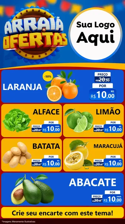Modelo de TV para TV Vertical com o tema Arraiá de Ofertas - Junina para Hortifrúti
