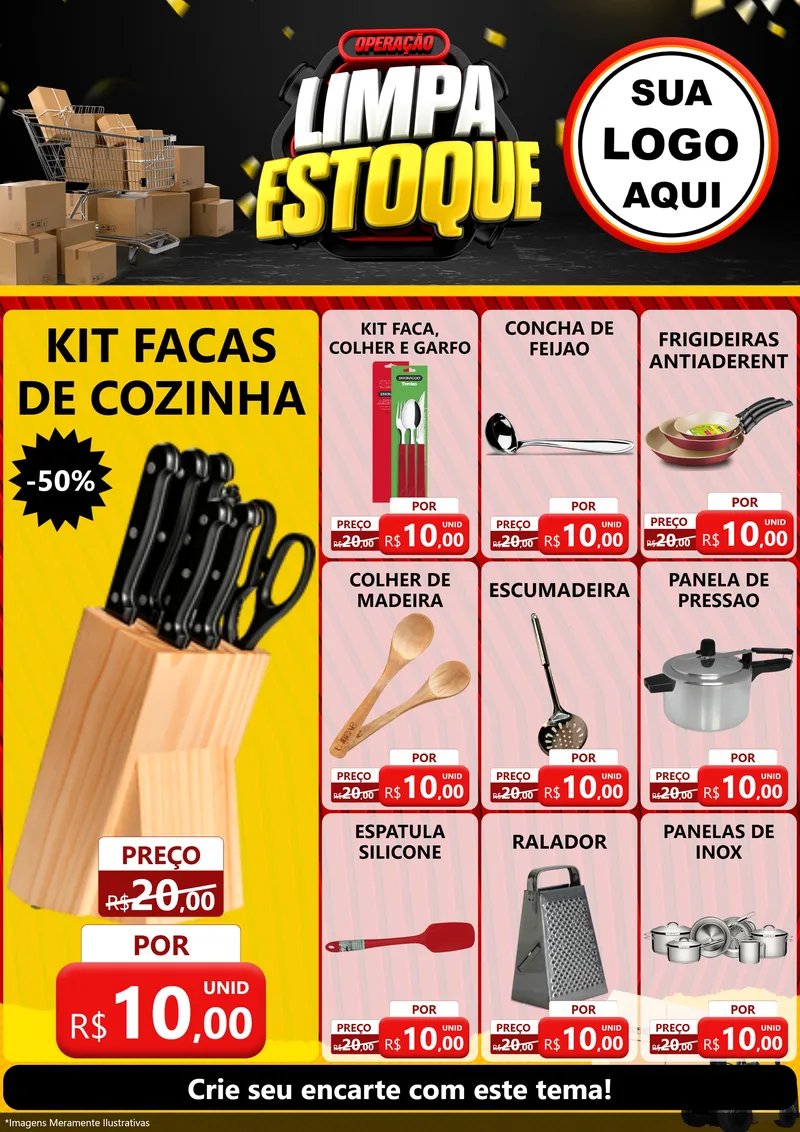 Modelo de Encarte para Encarte A4 Vertical com o tema Operação Limpa Estoque para Utilidades Domésticas