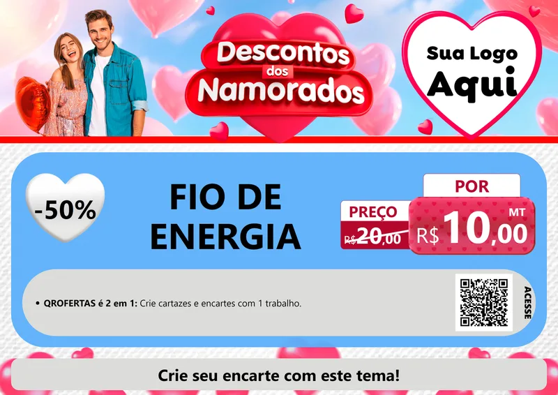 Modelo de Cartaz para Cartaz A4 Horizontal com o tema Descontos dos Namorados para Materiais Elétricos