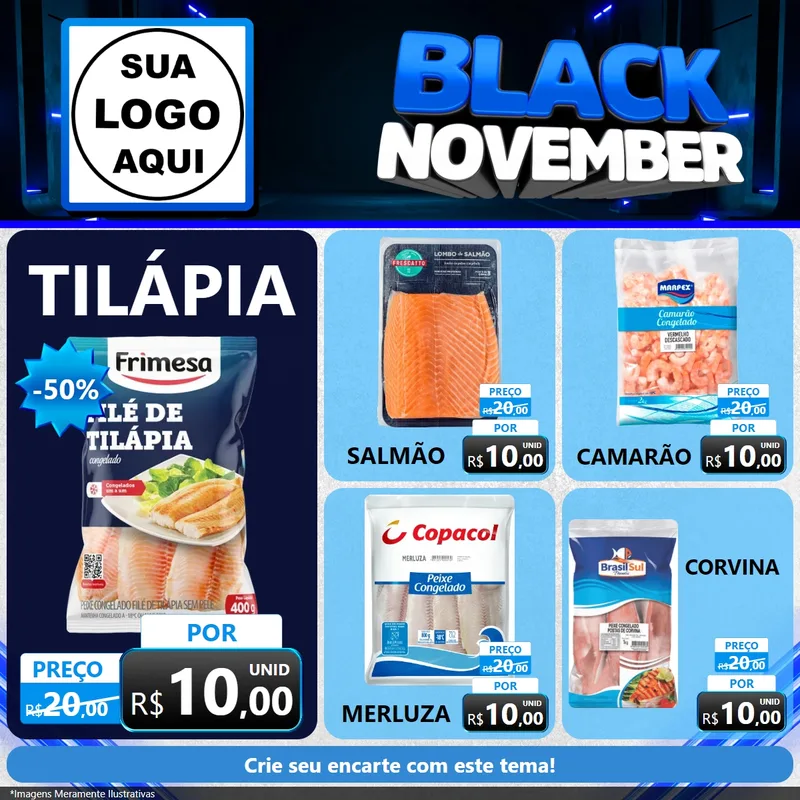 Modelo de Rede Social para Feed Facebook com o tema Black November para Peixaria