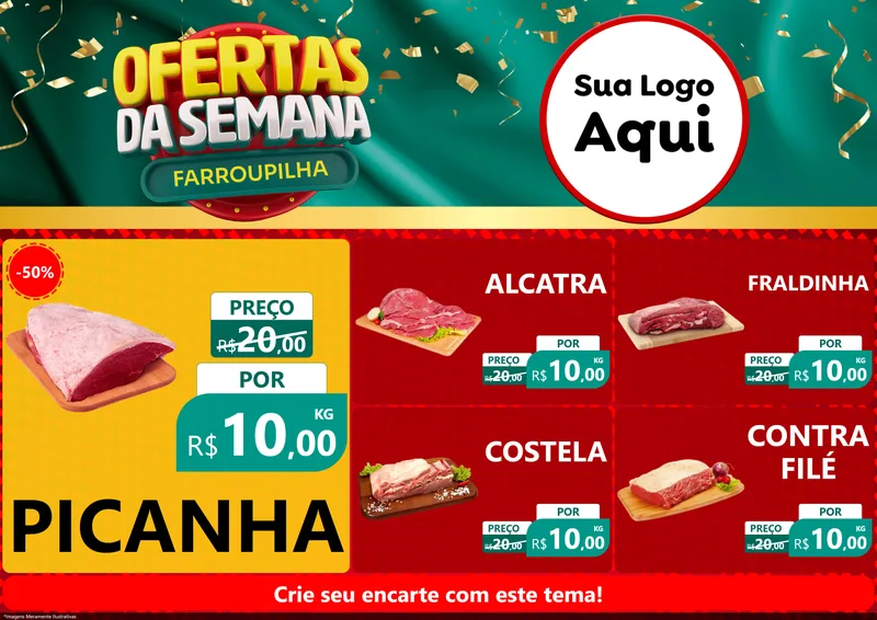 Modelo de Encarte para Encarte A4 Horizontal com o tema Ofertas da Semana Farroupilha para Açougue