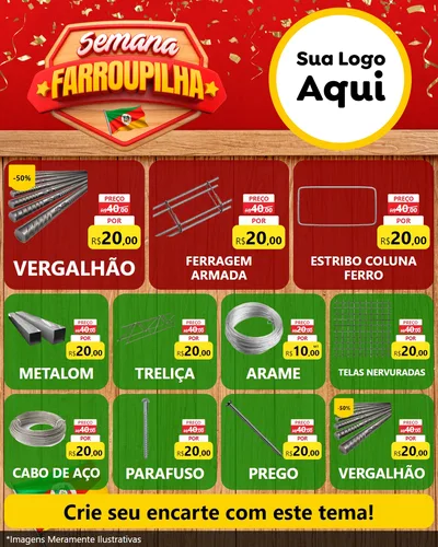 Modelo de Rede Social para Feed Instagram com o tema Semana Farroupilha para Ferragens