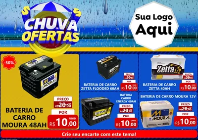 Modelo de Encarte para Encarte A4 Horizontal com o tema Chuva de Ofertas para Baterias Elétricas