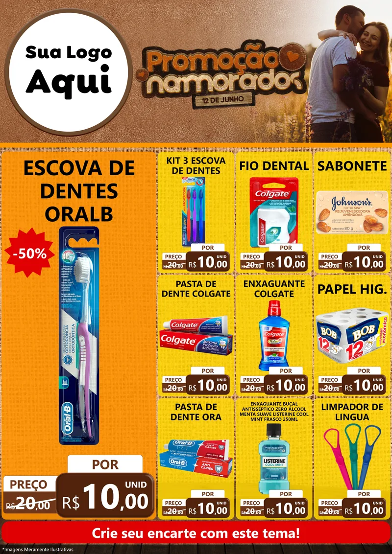 Modelo de Encarte para Encarte A4 Vertical com o tema Promoção Namorados para Higiene Pessoal