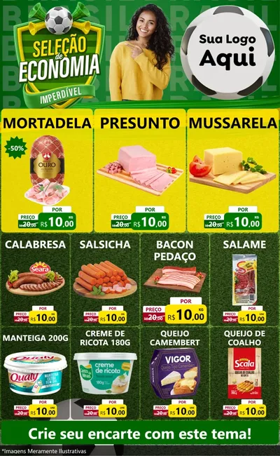 Modelo de Encarte para Encarte Grande com o tema Seleção de Economia - Copa para Frios e Laticínios