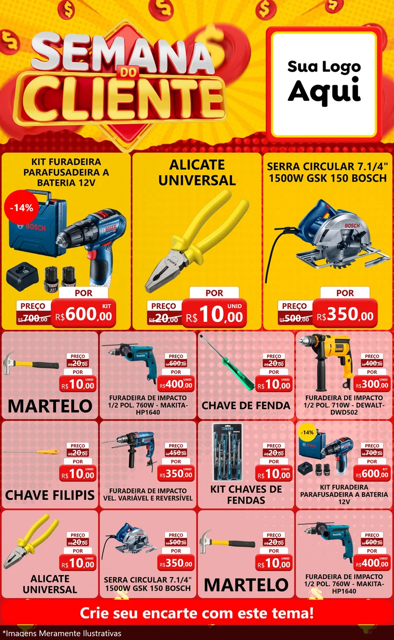 Modelo de Encarte para Encarte Grande com o tema Semana do Cliente para Maquinas e Ferramentas