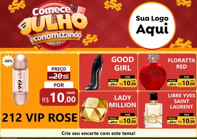 Modelo de Encarte para Encarte A4 Horizontal com o tema Comece Julho Economizando para Perfumes