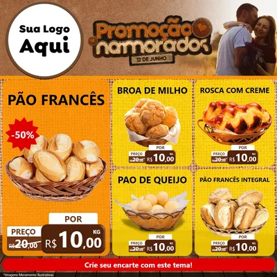 Modelo de Rede Social para Feed Facebook com o tema Promoção Namorados para Padaria