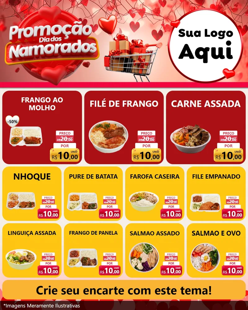 Modelo de Rede Social para Feed Instagram com o tema Promoção Dia dos Namorados para Restaurante