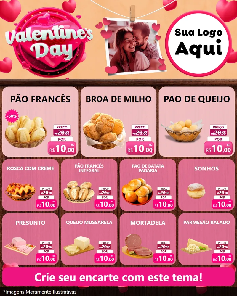 Modelo de Rede Social para Feed Instagram com o tema Valentine's Day para Padaria