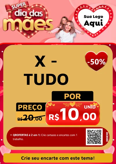 Modelo de Cartaz para Cartaz A4 Vertical com o tema Super Dia Das Mães para Hamburgueria