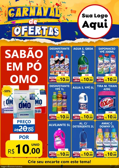Modelo de Encarte para Encarte A4 Vertical com o tema Carnaval de Ofertas para Produtos de Limpeza