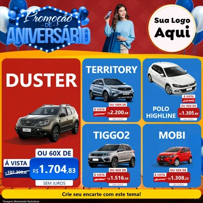 Modelo de Rede Social para Feed Facebook com o tema Promoção de Aniversário para Concessionaria de Carros
