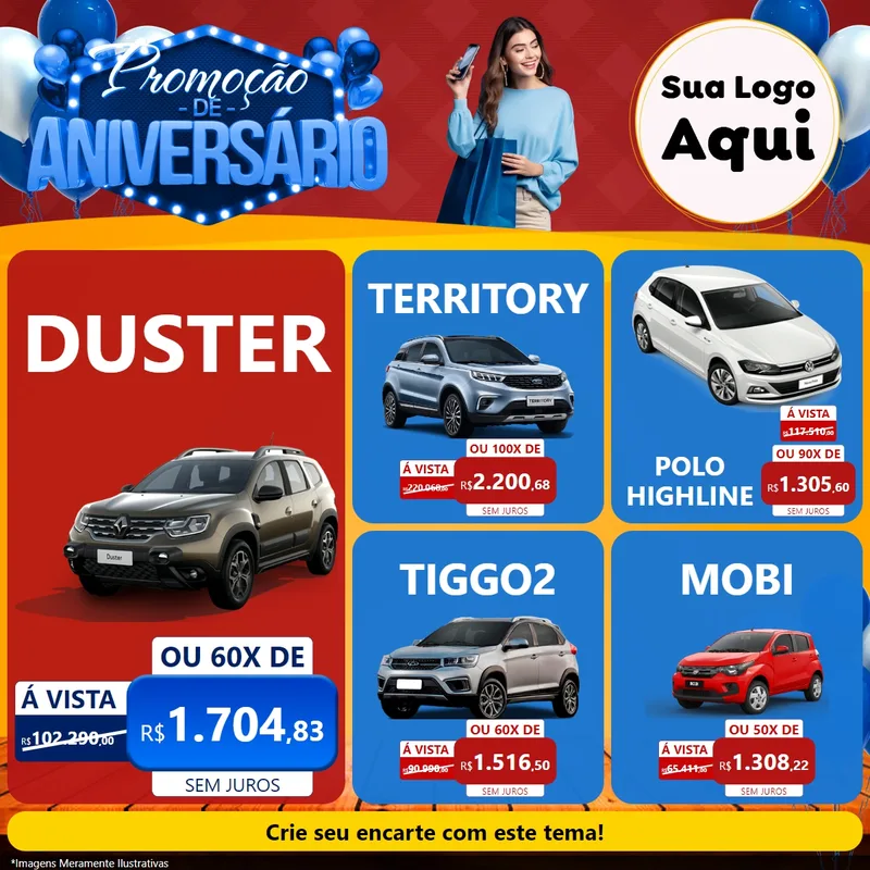 Modelo de Rede Social para Feed Facebook com o tema Promoção de Aniversário para Concessionaria de Carros