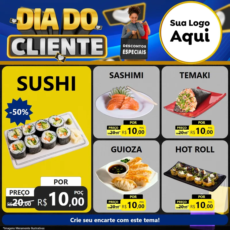 Modelo de Rede Social para Feed Facebook com o tema Dia Do Cliente para Comida japonesa