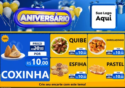 Modelo de Encarte para Encarte A4 Horizontal com o tema Aniversário para Salgadaria