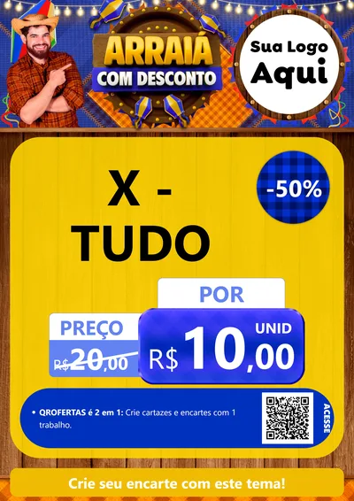 Modelo de Cartaz para Cartaz A4 Vertical com o tema Arraiá Com Desconto para Hamburgueria