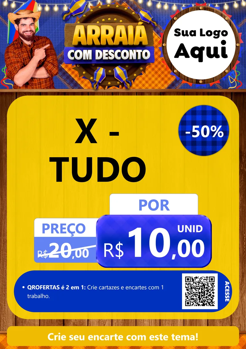 Modelo de Cartaz para Cartaz A4 Vertical com o tema Arraiá Com Desconto para Hamburgueria