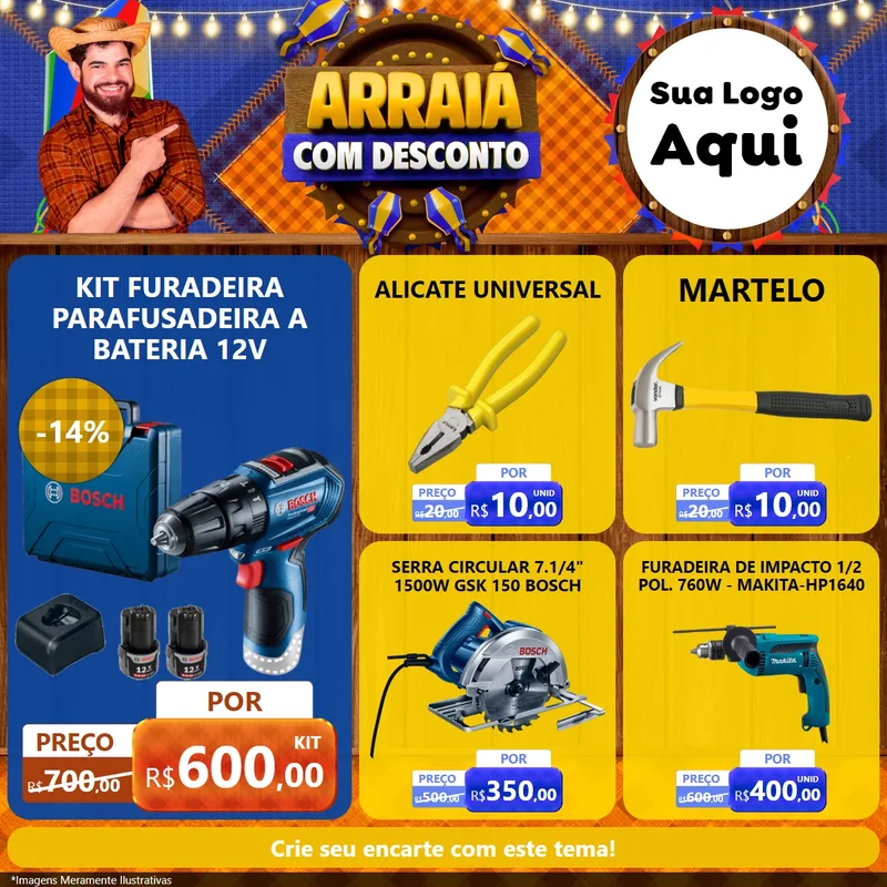 Modelo de Rede Social para Feed Facebook com o tema Arraiá Com Desconto para Maquinas e Ferramentas