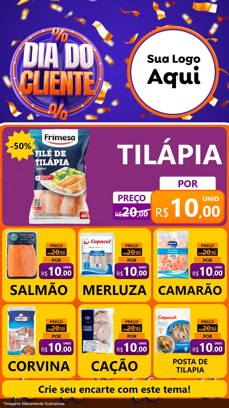 Modelo de Rede Social para Stories com o tema Dia do Cliente para Peixaria