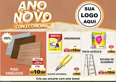 Modelo de Encarte para Encarte A4 Horizontal com o tema Ano Novo Com Economia para Material para Construção