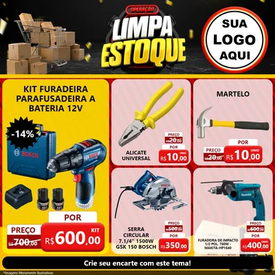 Modelo de Rede Social para Feed Facebook com o tema Operação Limpa Estoque para Maquinas e Ferramentas
