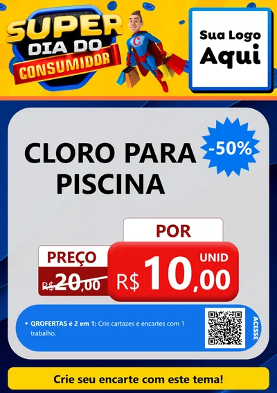 Modelo de Cartaz para Cartaz A4 Vertical com o tema Super Dia do Consumidor para Produtos para Piscina