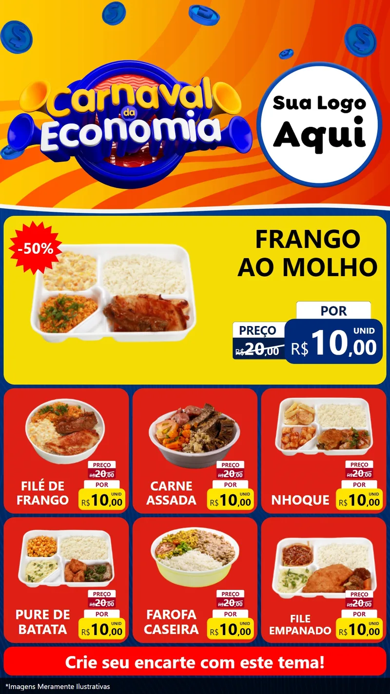 Modelo de Rede Social para Stories com o tema Carnaval da Economia para Restaurante