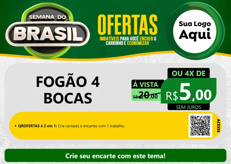 Modelo de Cartaz para Cartaz A4 Horizontal com o tema Semana do Brasil para Móveis e Eletro