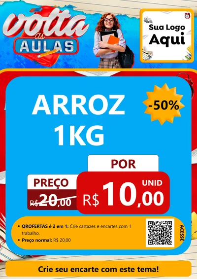 Modelo de Cartaz para Cartaz A4 Vertical com o tema Volta às Aulas para Supermercado