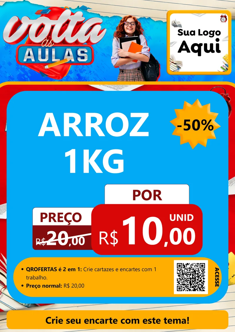 Modelo de Cartaz para Cartaz A4 Vertical com o tema Volta às Aulas para Supermercado