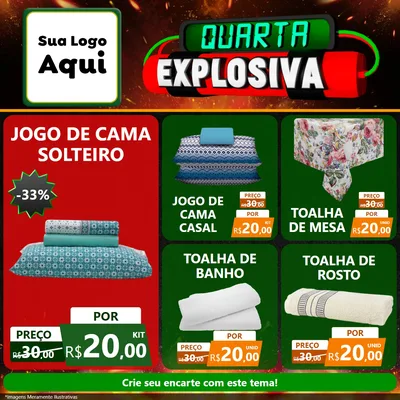 Modelo de Rede Social para Feed Facebook com o tema Quarta Explosiva para Cama, Mesa e Banho