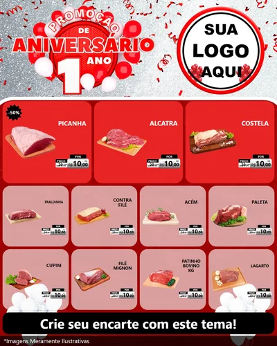 Modelo de Rede Social para Feed Instagram com o tema Promoção de Aniversário - 1 Ano para Açougue