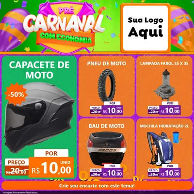 Modelo de Rede Social para Feed Facebook com o tema Pré-Carnaval Com Economia para Moto peças