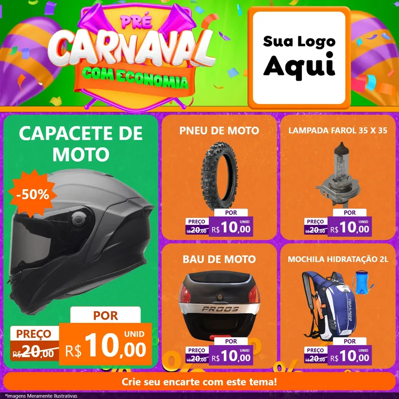 Modelo de Rede Social para Feed Facebook com o tema Pré-Carnaval Com Economia para Moto peças