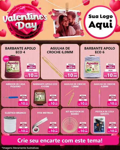Modelo de Rede Social para Feed Instagram com o tema Valentine's Day para Armarinho e Aviamentos