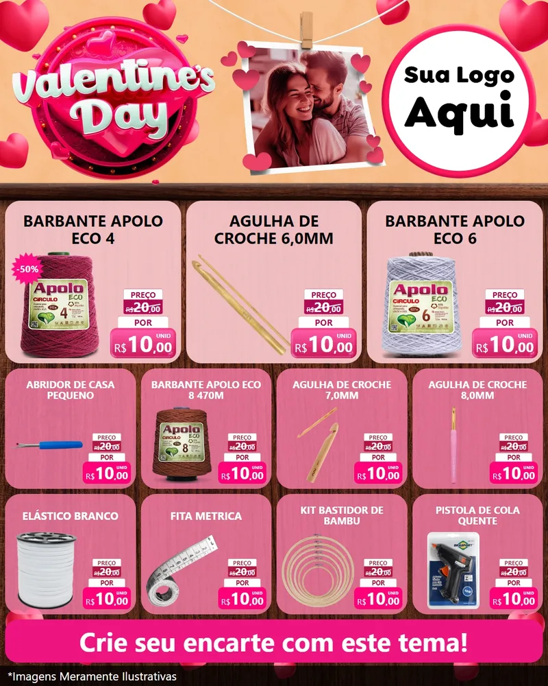 Modelo de Rede Social para Feed Instagram com o tema Valentine's Day para Armarinho e Aviamentos