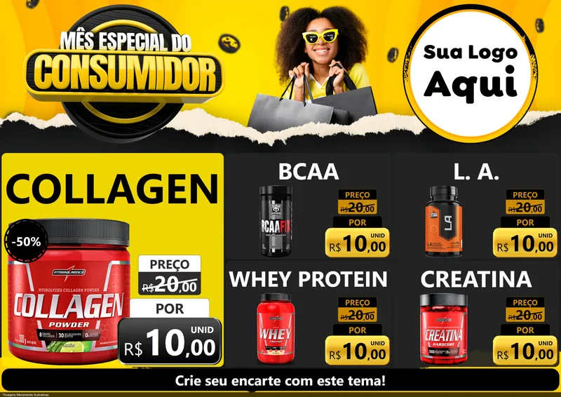 Modelo de Encarte para Encarte A4 Horizontal com o tema Mês Especial do Consumidor para Suplementos alimentares