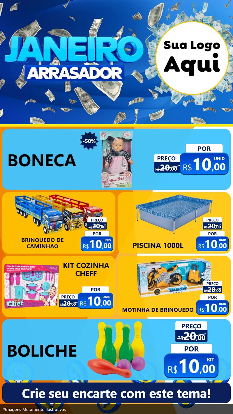 Modelo de TV para TV Vertical com o tema Janeiro Arrasador para Brinquedos