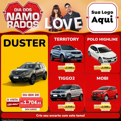 Modelo de Rede Social para Feed Facebook com o tema Dia dos Namorados para Concessionaria de Carros
