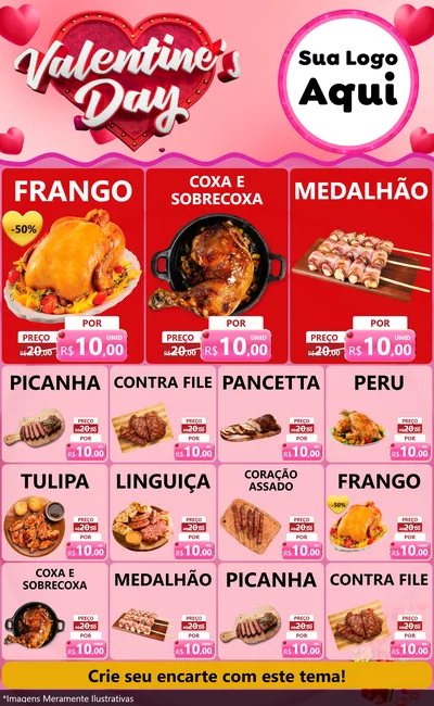 Modelo de Encarte para Encarte Grande com o tema Valentine's Day para Assados