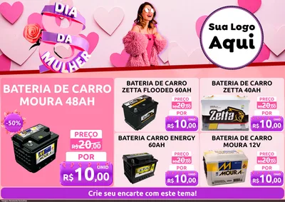 Modelo de Encarte para Encarte A4 Horizontal com o tema Dia da Mulher para Baterias Elétricas
